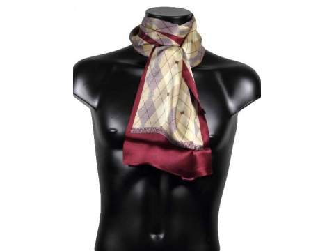 Foulard en soie bordeaux et beige