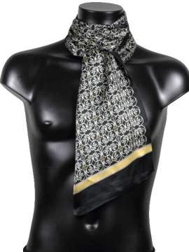 Foulard en soie noir imprimés beiges