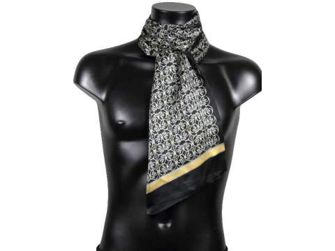 Foulard en soie noir imprimés beiges